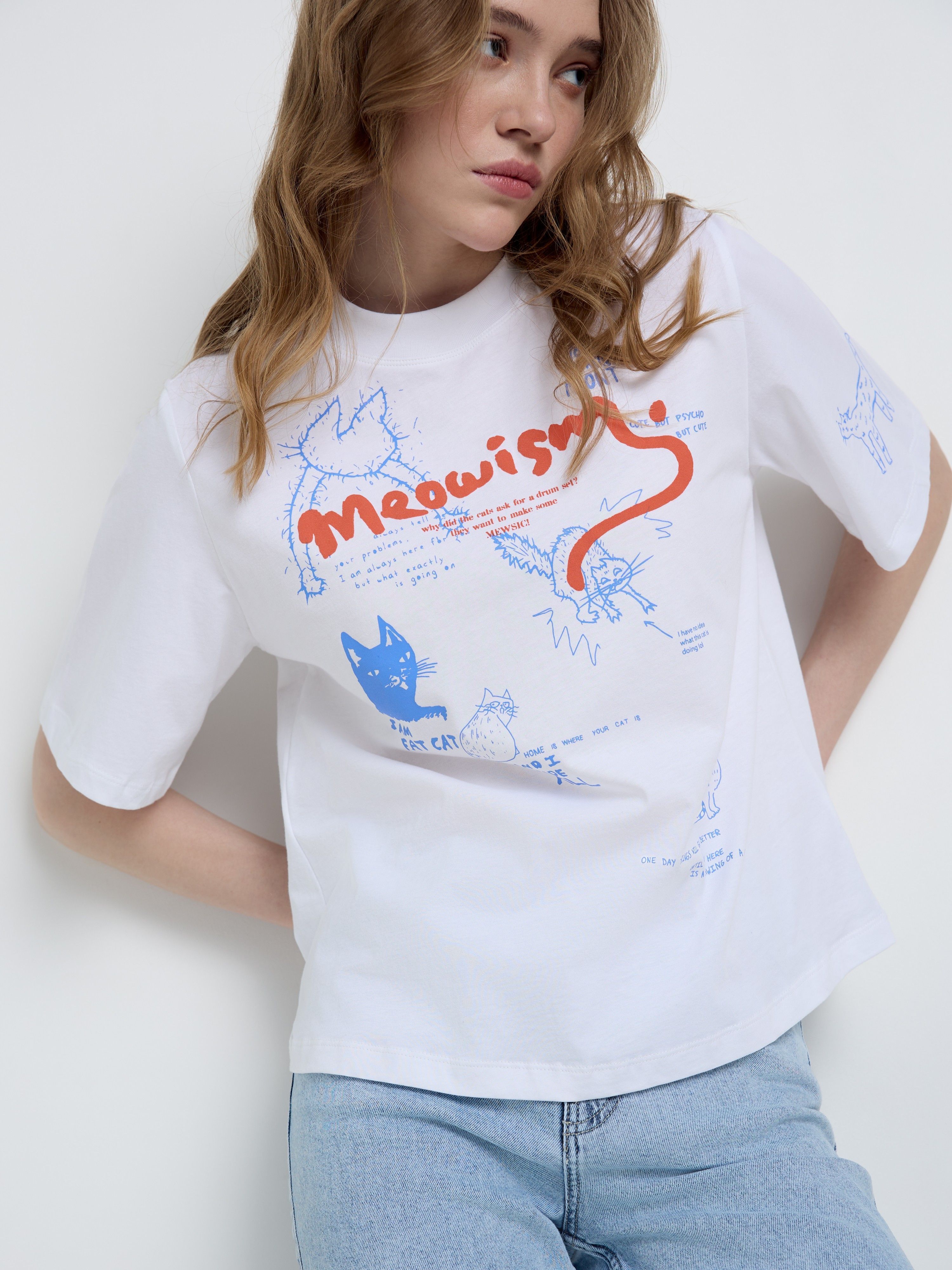 Джемпер женский ⭐️ Свободная футболка из хлопка с рисунком «Mewoism» LD 2095 ⭐️, White
Джемпер женский ⭐️ Свободная футболка из хлопка с рисунком «Mewoism» LD 2095 ⭐️, White