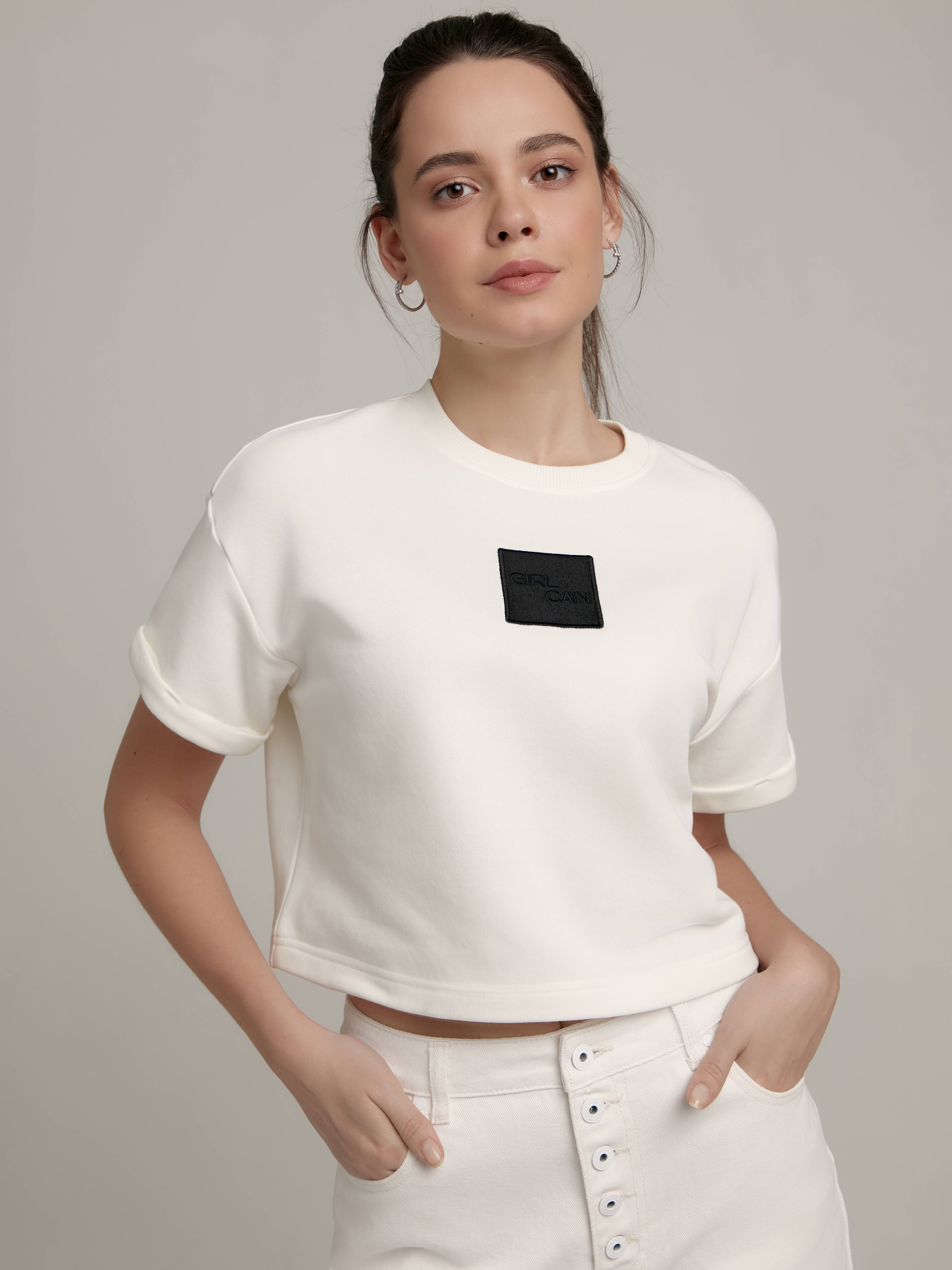 Джемпер женский ⭐️ Укороченная футболка из футера c вышивкой «Girl can» LD 2287 ⭐️, Off-white
Джемпер женский ⭐️ Укороченная футболка из футера c вышивкой «Girl can» LD 2287 ⭐️, Off-white