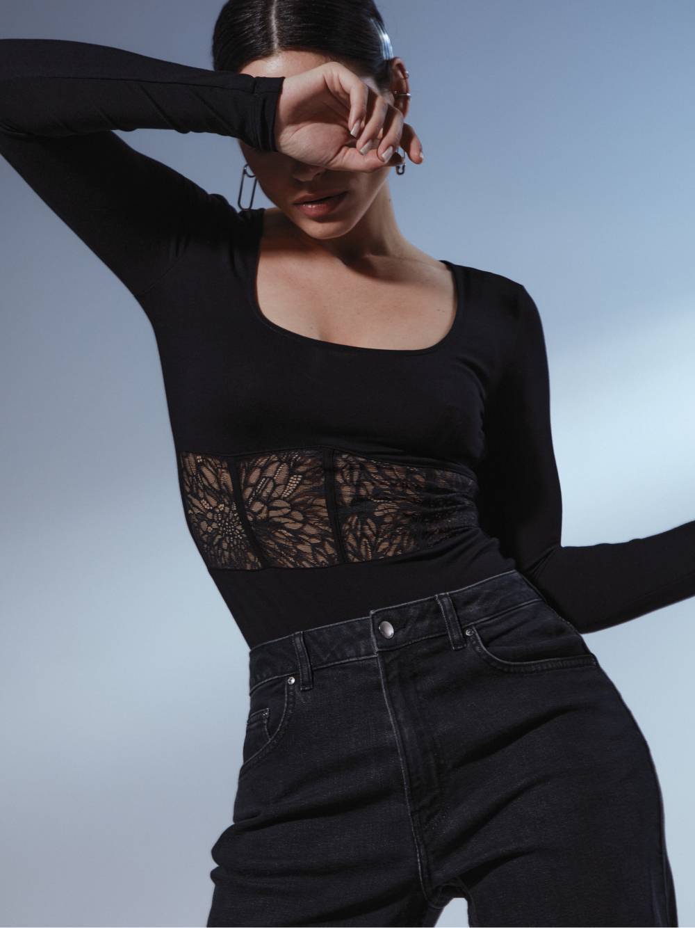 

Боди женское ⭐️ Боди с имитацией корсета и кружевом LBD 2074 ⭐️, Black