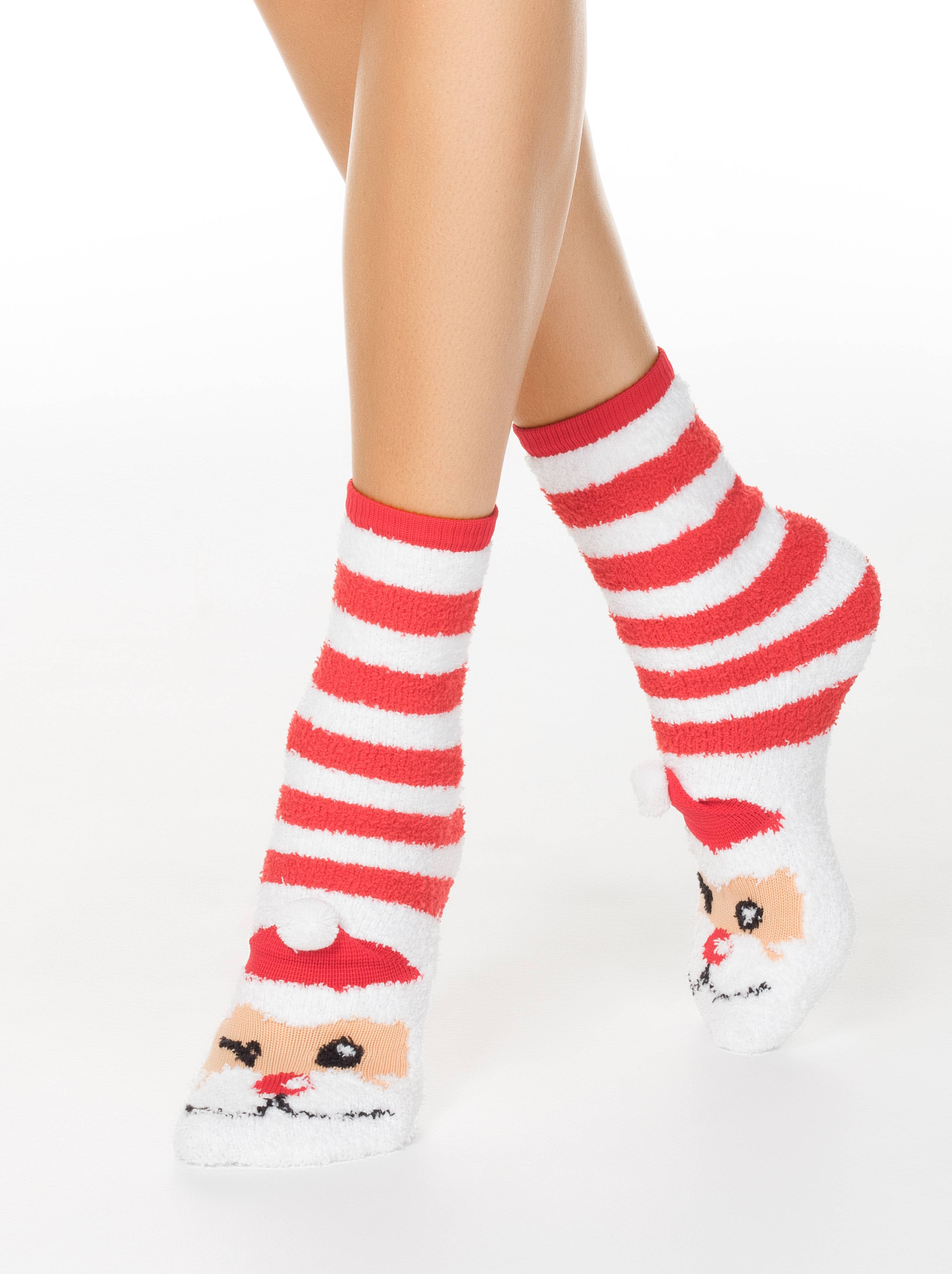 Пушистые новогодние носки "Санта" с помпоном Conte красный  