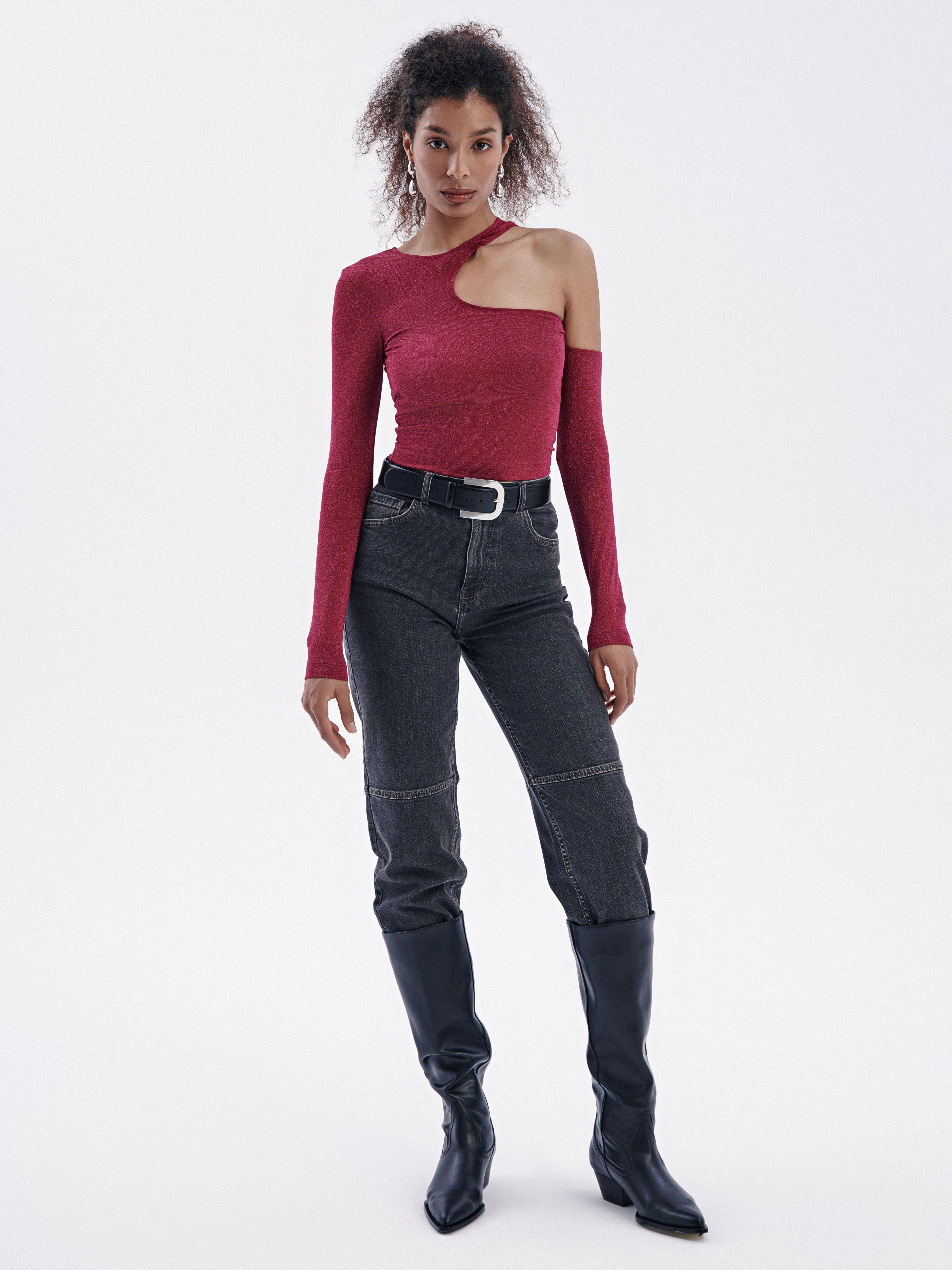 

Джемпер женский ⭐️ Мерцающий джемпер с фигурным вырезом по плечу LD 2759.1 ⭐️, Shine pink