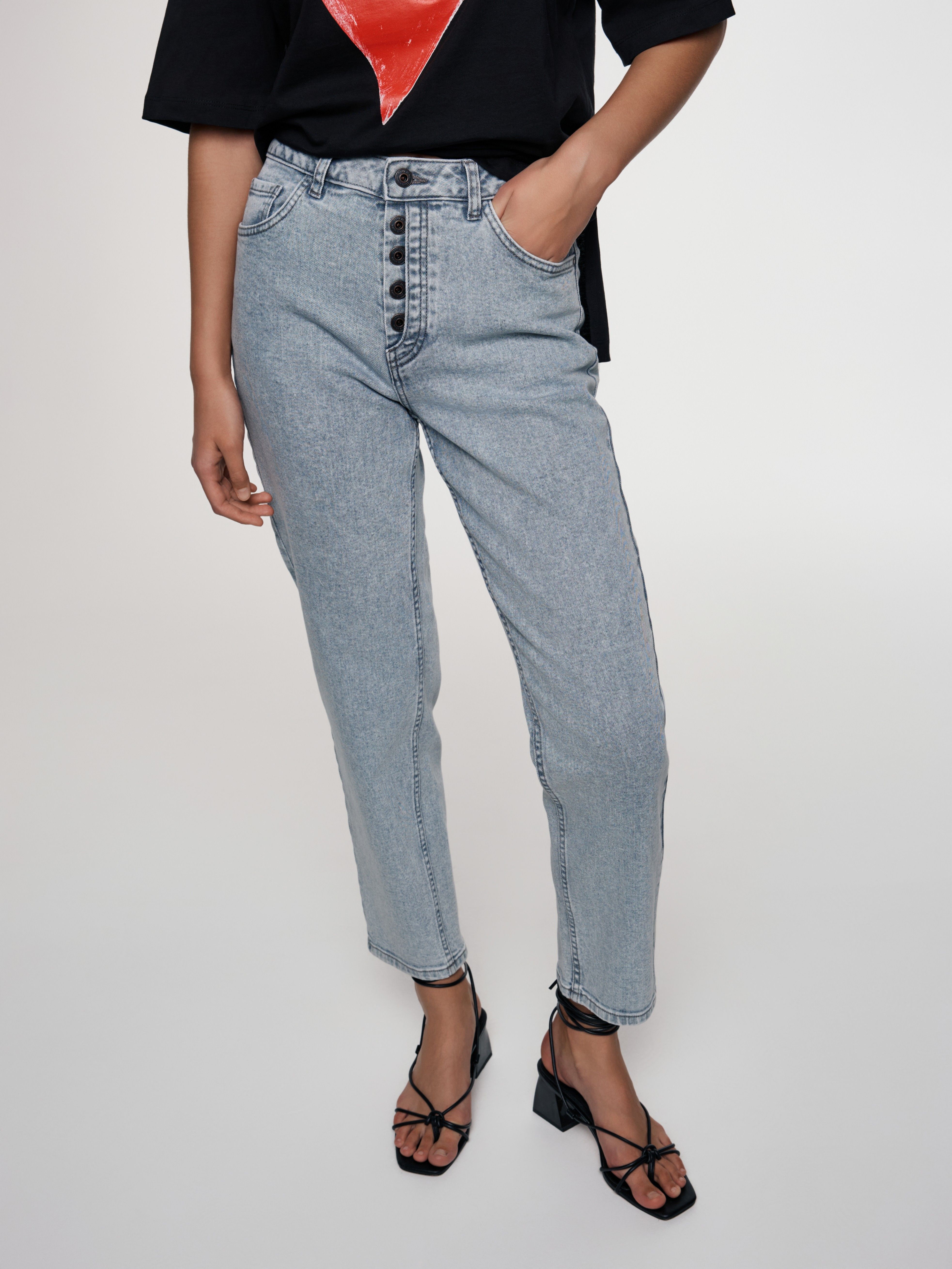 

Брюки джинсовые ⭐️ Джинсы mom fit с застежкой на пуговицы CON-617 ⭐️, Vintage-grey