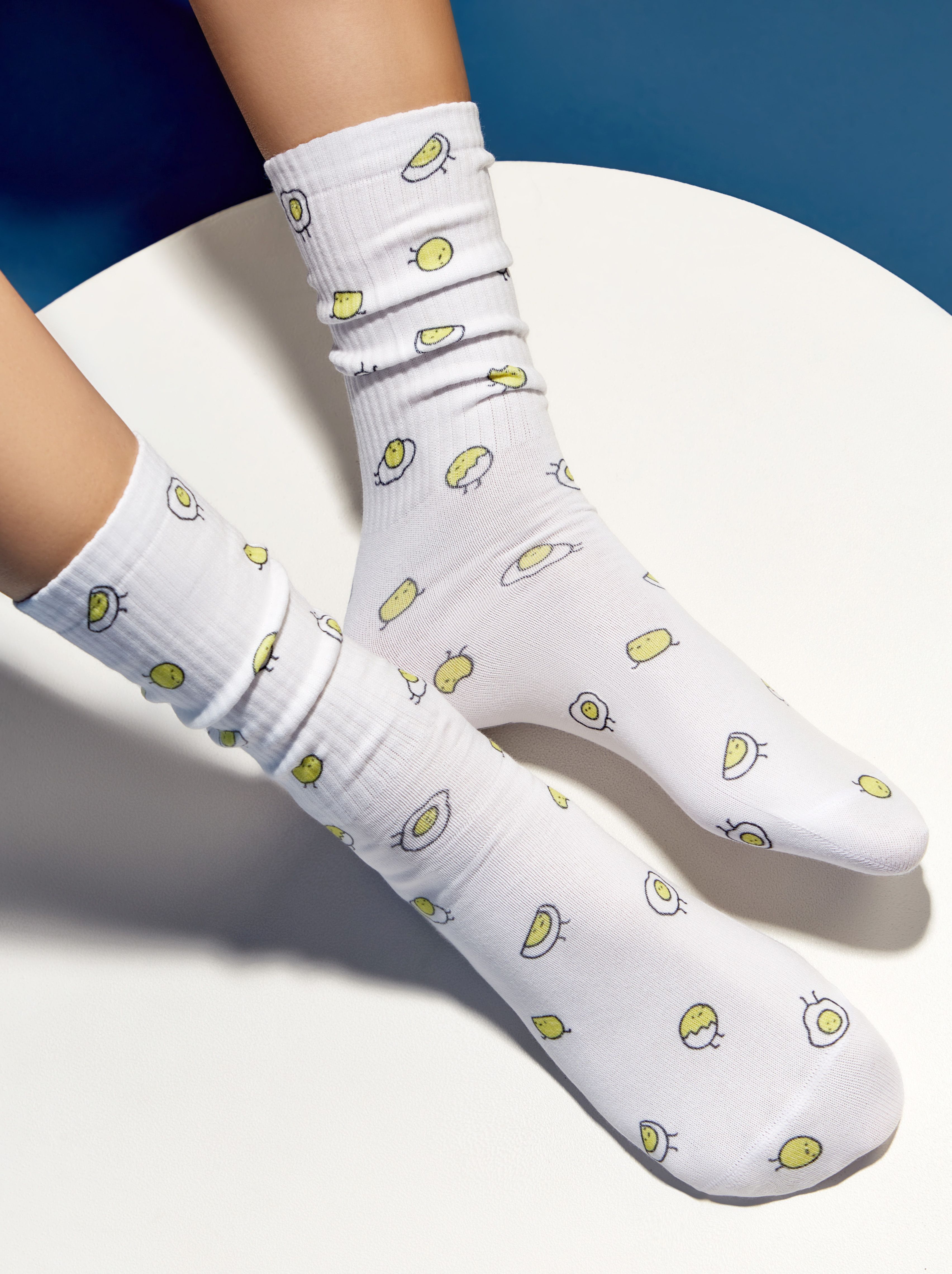 

Носки женские ⭐️ Удлиненные носки с хлопком «Еggs» ⭐️, Белый