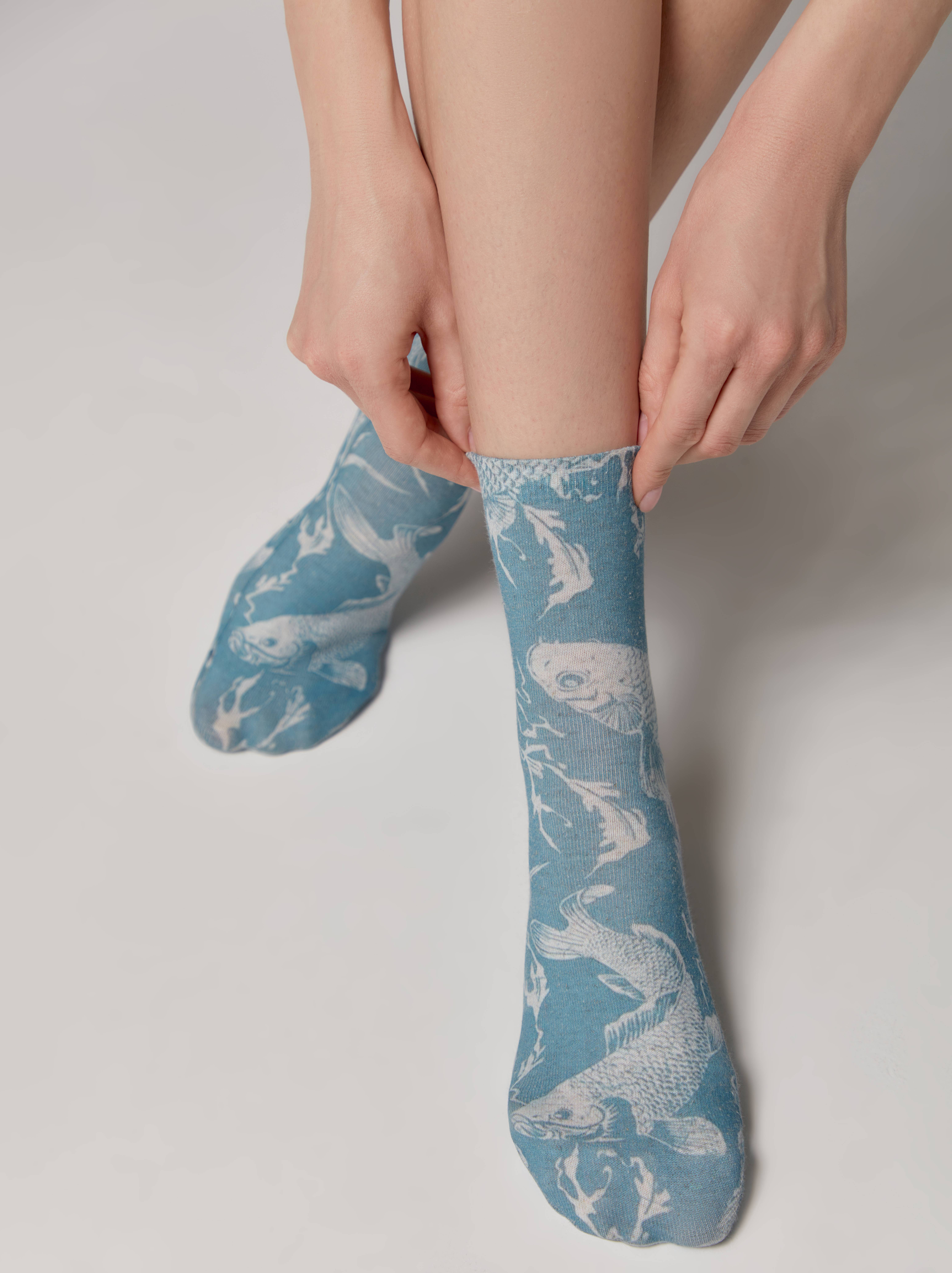 

Носки женские ⭐️ Носки из хлопка и льна «Fish» ⭐️, Серо-бирюзовый