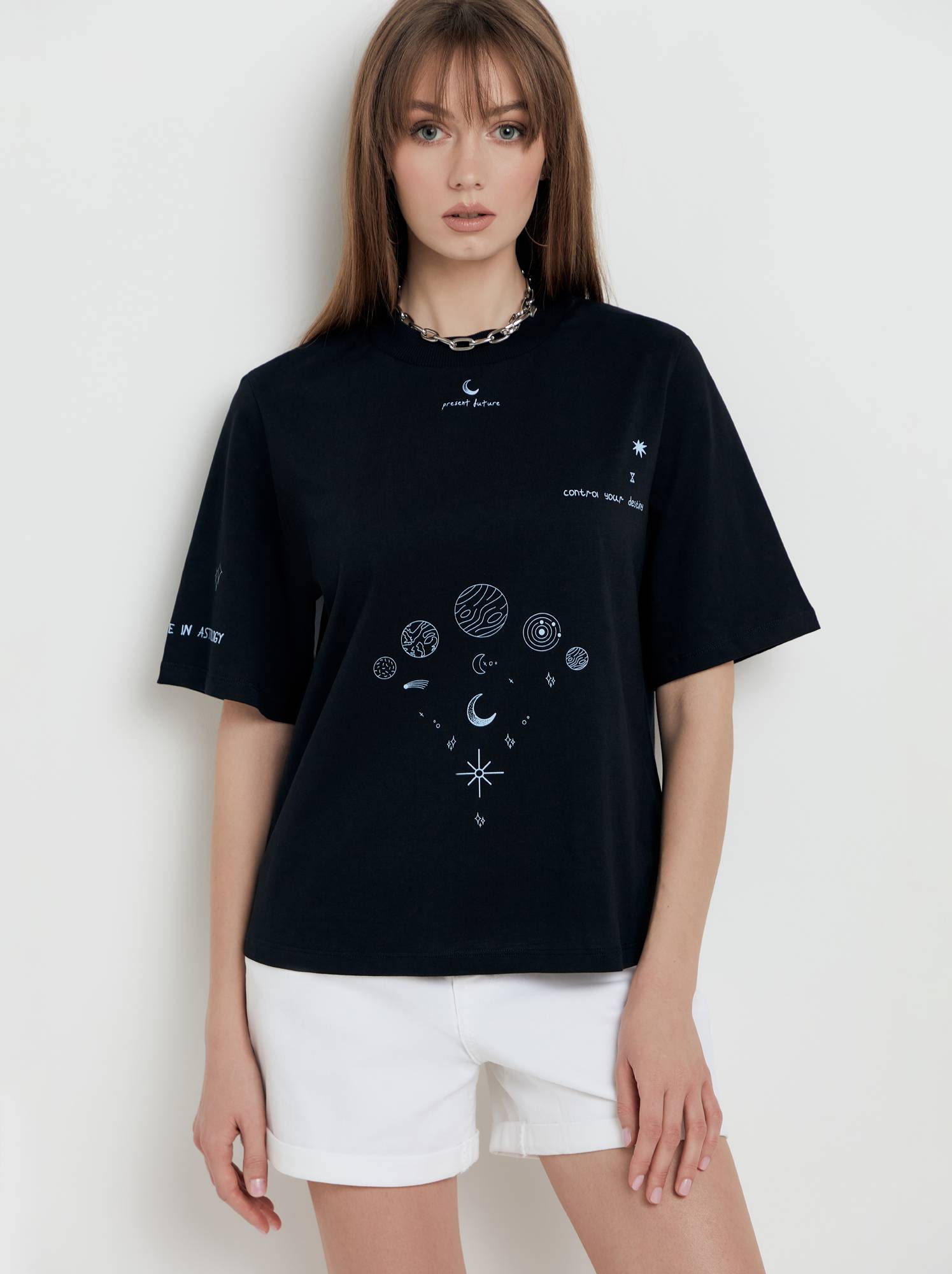 

Джемпер женский ⭐️ Oversize-футболка «Astrology» LD 1740 ⭐️, Black