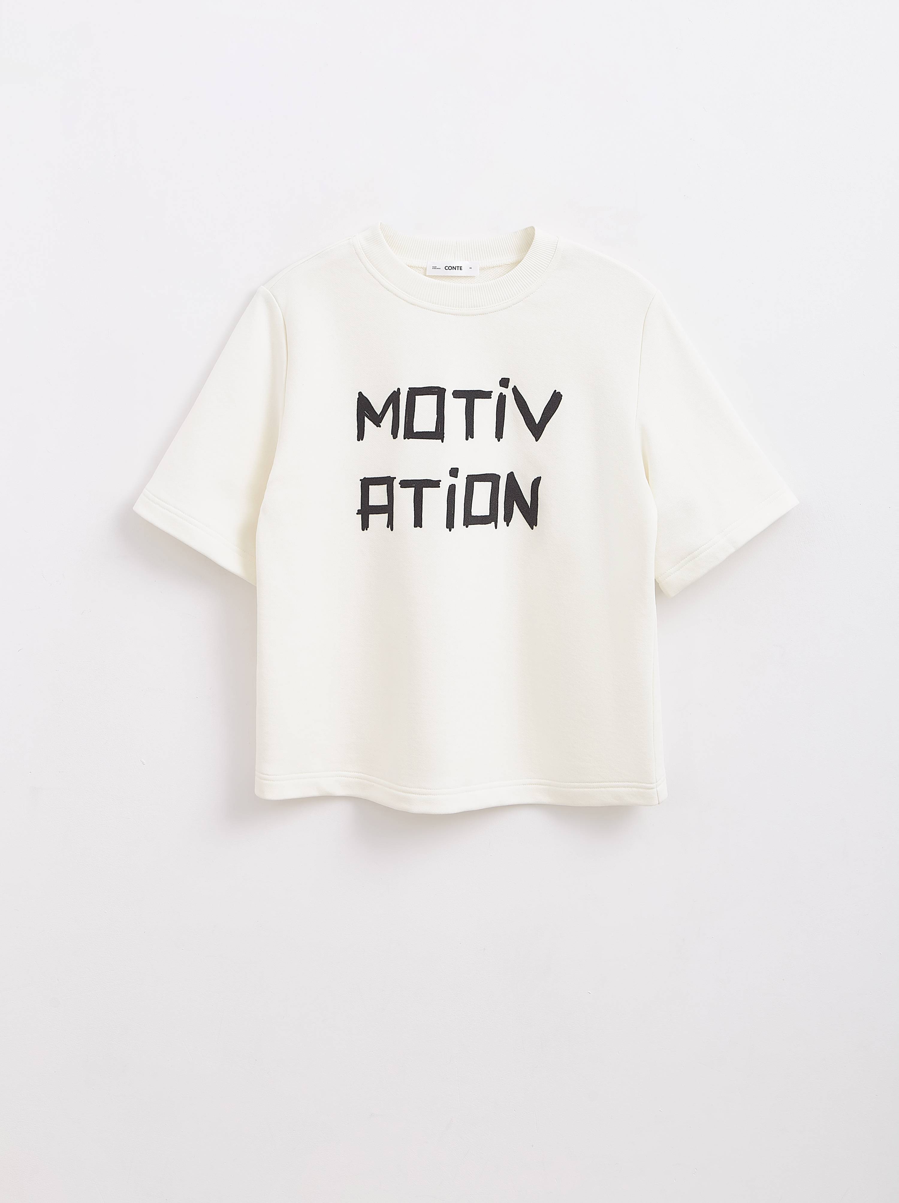 

Джемпер женский ⭐️ Свободная футболка из футера с рисунком «Motivation» LD 2093 ⭐️, Off-white