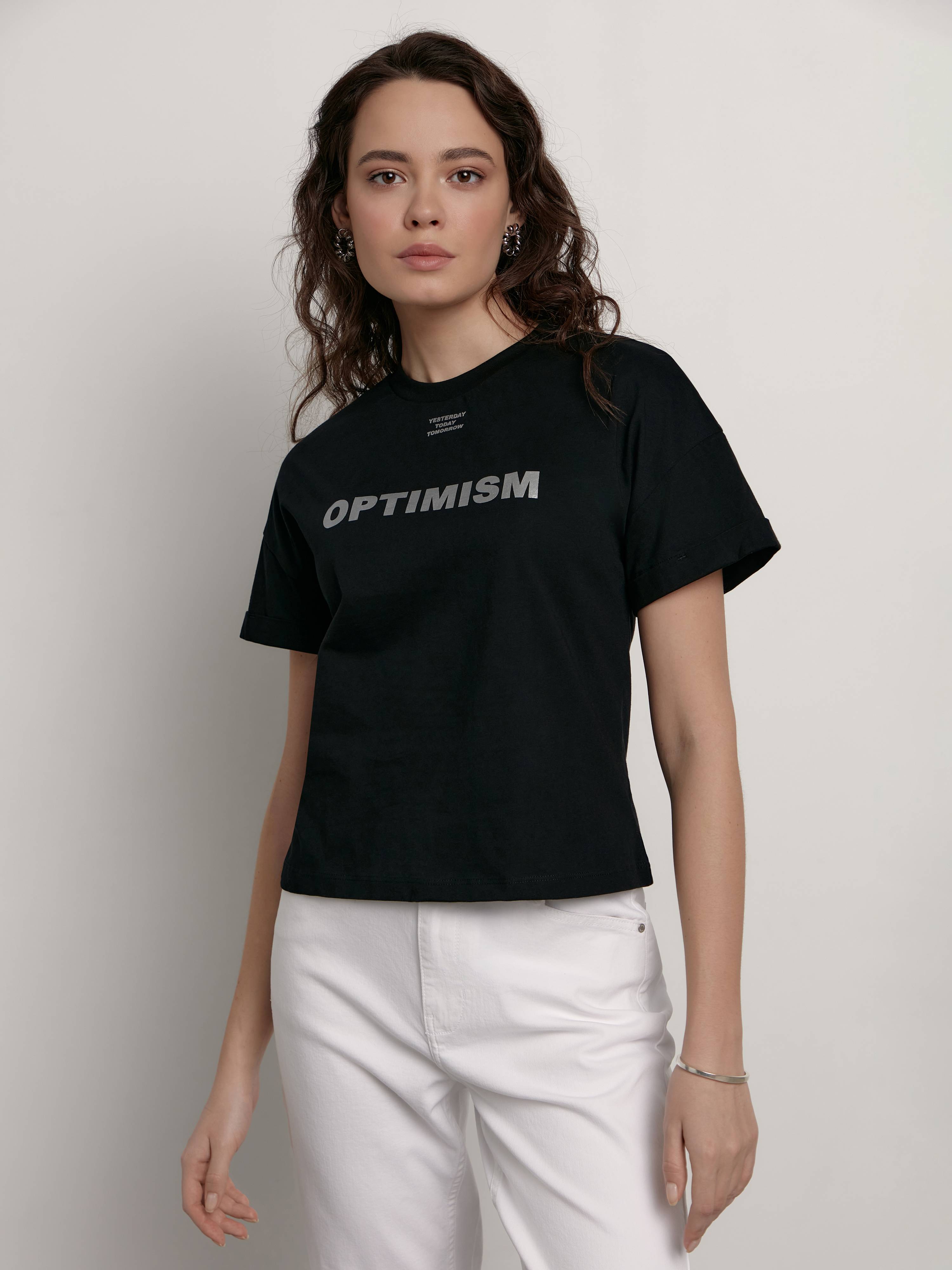 

Джемпер женский ⭐️ Футболка из хлопка с рисунком «Optimism» LD 2105 ⭐️, Black