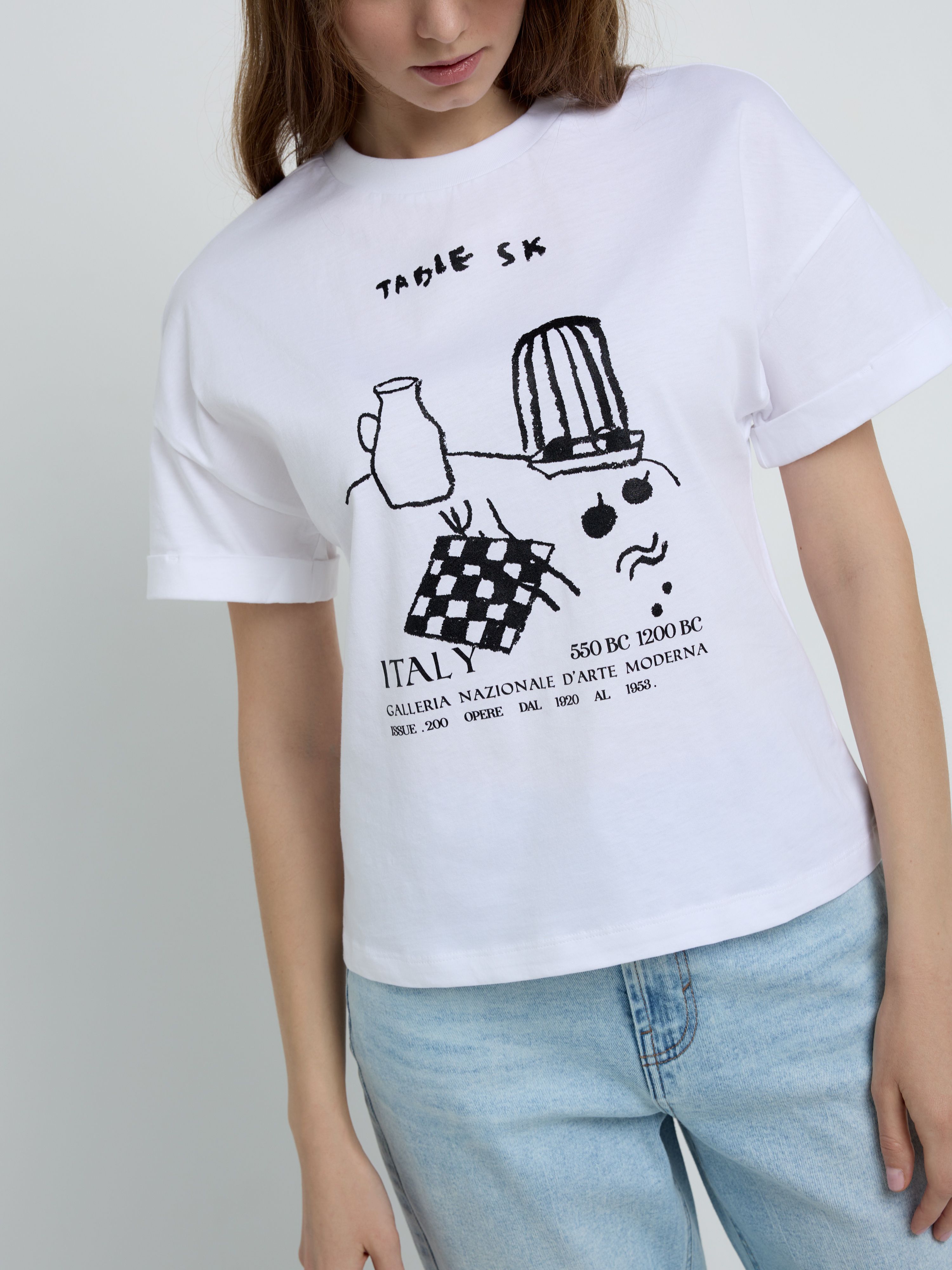 

Джемпер женский ⭐️ Футболка с манжетами и рисунком «Italy» LD 2118 ⭐️, White