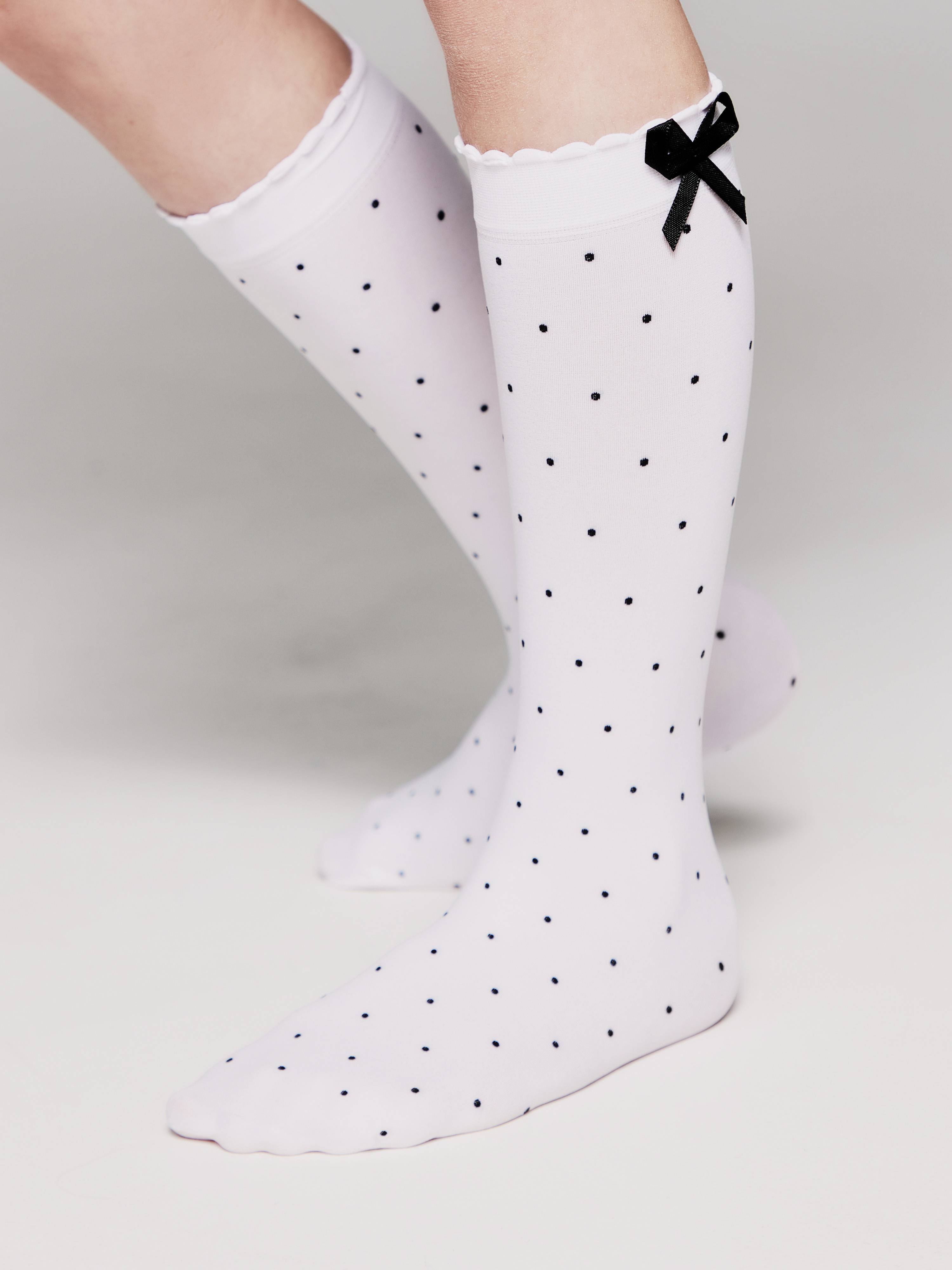 

Гольфы для девочек нарядные ⭐️ Гольфы в точку с декоративным бантом EVIE ⭐️, Bianco