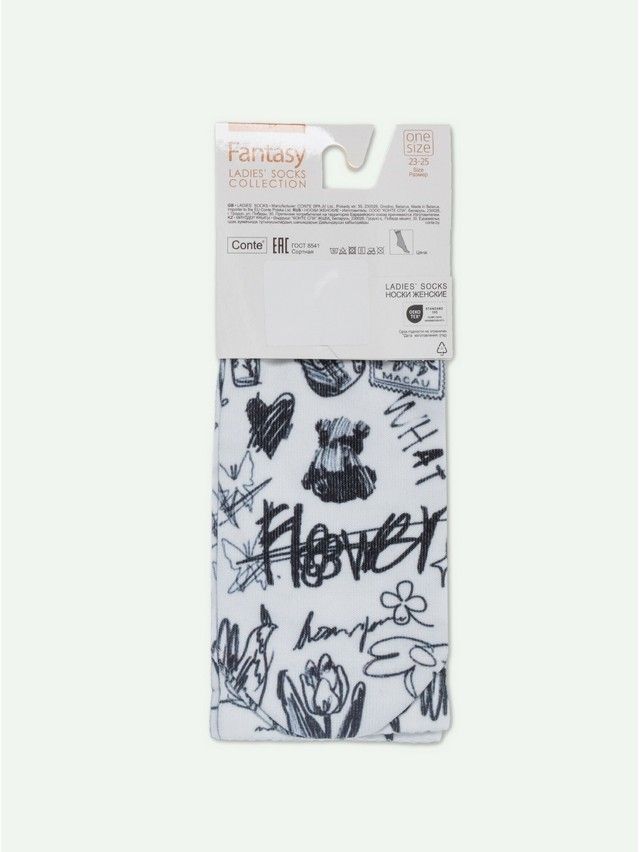 Носки женские хлопковые CE FANTASY (удлиненные, печать) 19С-236/1СП, р.23-25, 556 белый-черный - 7