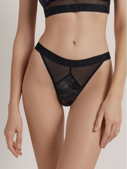 Трусы «танга» из хлопка в рубчик и эластичной сеточки RIB WITH MESH LTA 2495