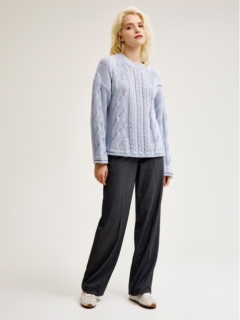 Джемпер с «косами» комбинированного переплетения из пряжи с хлопком LDK24124