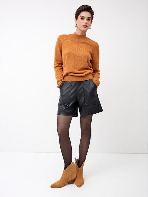 Джемпер из хлопка и модала с разрезами на манжетах LDK 24106