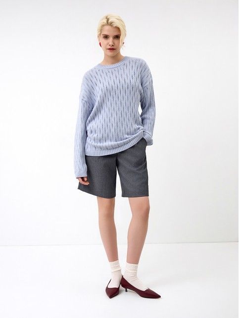 Ажурный джемпер свободного силуэта из пряжи с хлопком LDK 24119