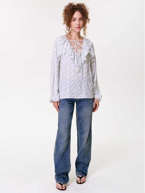Блуза из вискозы с воланами и декоративными завязками LBL 3477 - купить в интернет-магазине Conte