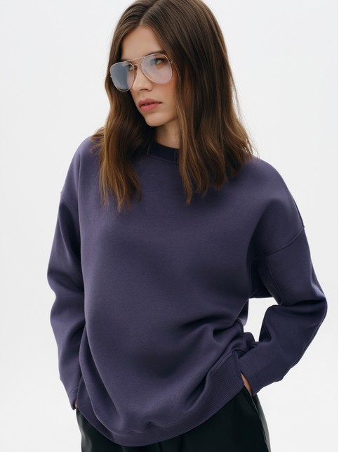 Свободный свитшот из футера с акцентными манжетами LD 3229