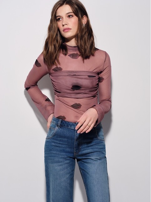 Лонгслив из сетки с драпировкой-бандо LD 3486 - купить в интернет-магазине Conte