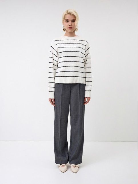 Джемпер объёмного силуэта в полоску из пряжи с хлопком LDK 24114