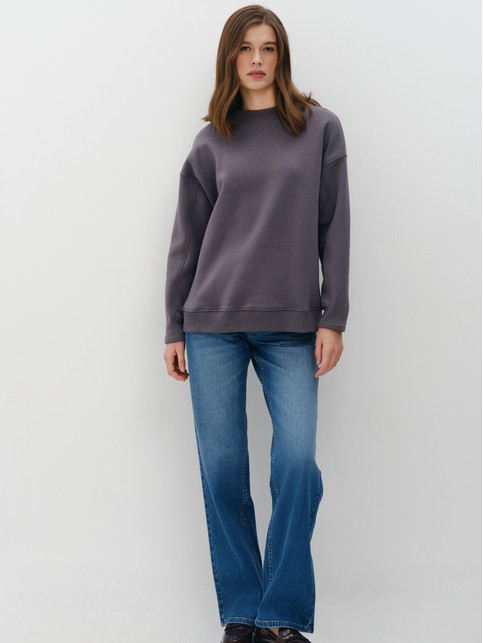 Свободный свитшот из футера с акцентными манжетами LD 3229