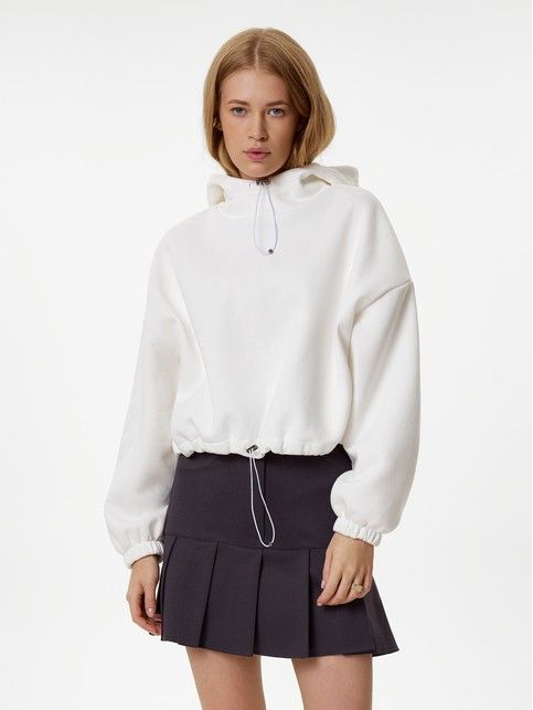 Укороченный джемпер из футера на флисе с капюшоном LD 3233