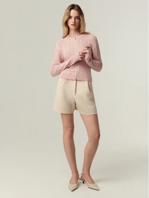 Укороченный жакет в сердечки на молнии из пряжи с вискозой LDK2575 - купить в интернет-магазине Conte