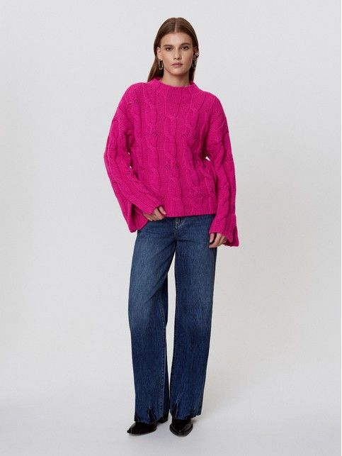 Джемпер с «косами» и разрезами на рукавах из пряжи с шерстью LDK 24134