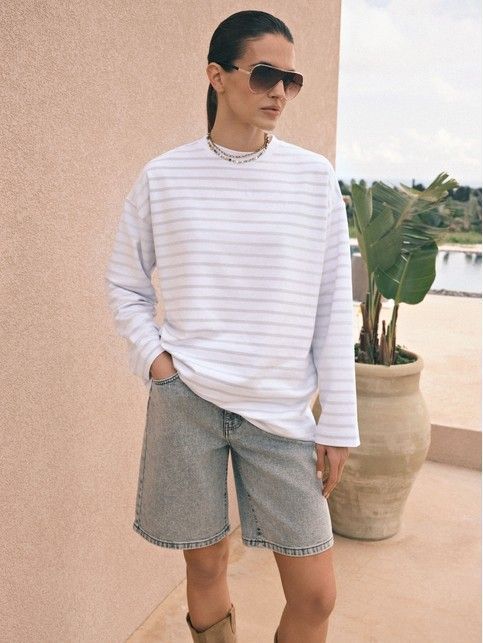 Лонгслив свободного кроя из хлопка в полоску LD 3293