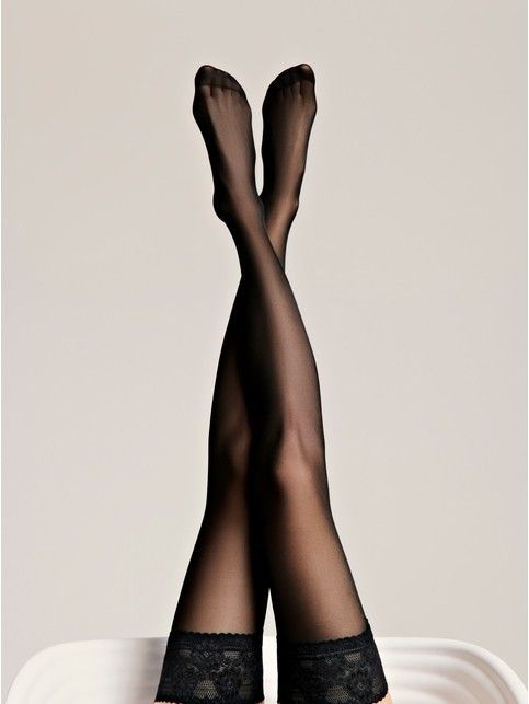 Чулки женские с ажурной резинкой CLASS 20 неро