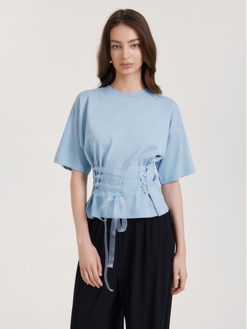 Хлопковая футболка со шнуровкой по переду LD 3445 - купить в интернет-магазине Conte