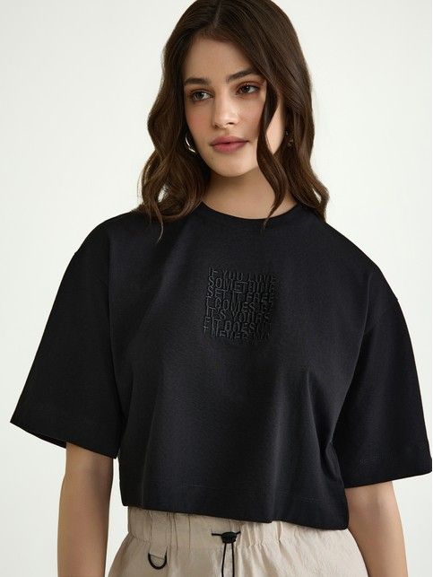 Укороченная футболка свободного кроя с вышивкой «If you love something» LD 3028