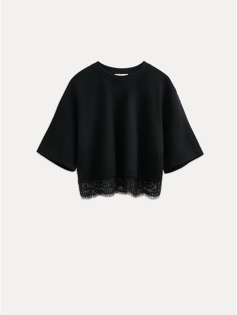 Укороченная футболка из хлопка с кружевом по низу LD 3082