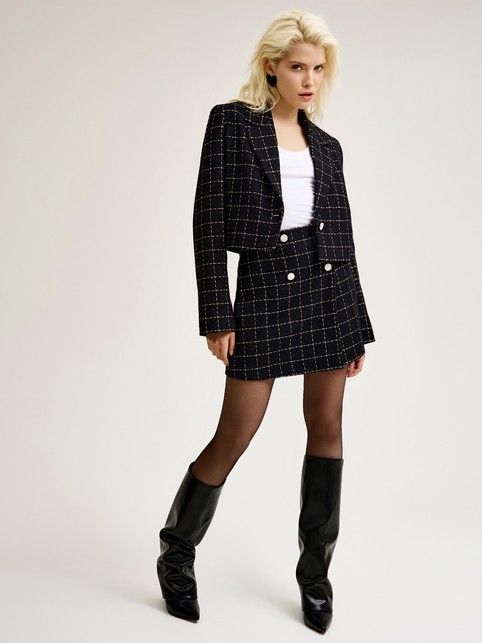 Юбка-mini в клетку на запах из твида LU 3267