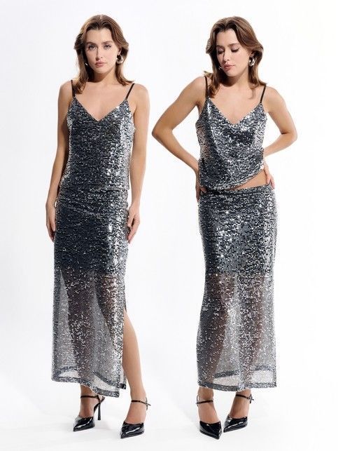 Юбка-maxi с пайетками на подкладке и разрезом LU 2947