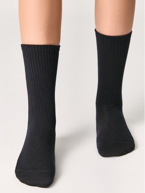 Удлиненные детские носки из хлопка в рубчик