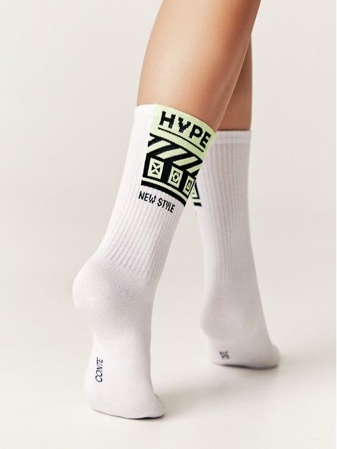 Удлиненные женские носки из хлопка в рубчик со светонакопительным рисунком «Hype»