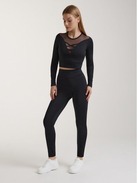 Спортивные леггинсы со вставками из сетки и эластичными лентами LLG 3095