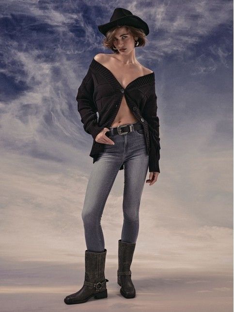 Джинсы skinny с высокой посадкой и эффектом потертости CON-669