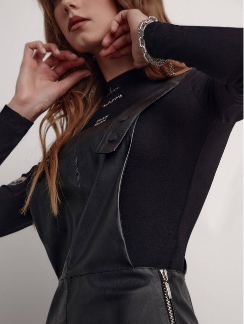 Сарафан из экокожи с бретелями на кнопках LSF 1819