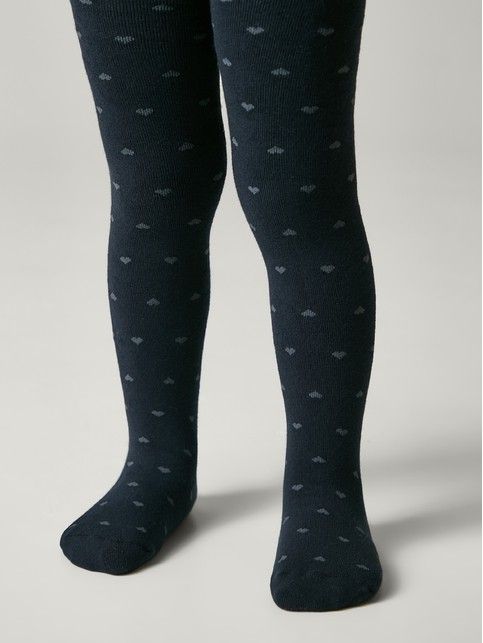 Колготки SOF-TIKI темно синие (махровые внутри) с рисунком "сердечки"