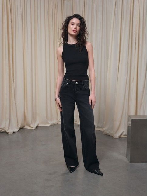 Чёрные джинсы wide leg с кокеткой CON-801