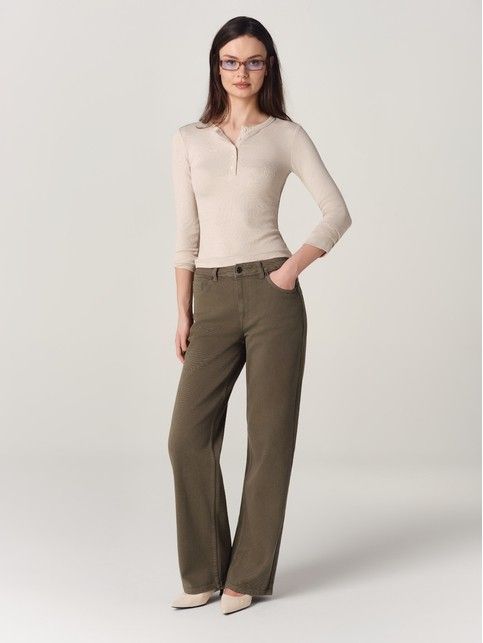 Джинсы straight wide тёмно-оливкового оттенка CON-919 - купить в интернет-магазине Conte