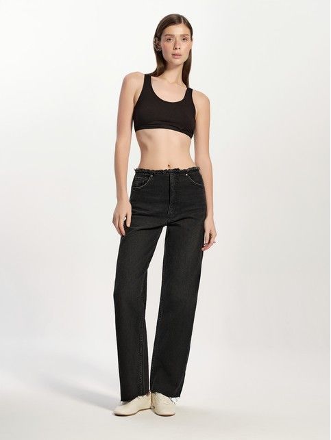 Чёрные джинсы wide leg из eco-friendly денима средней посадки CON-745