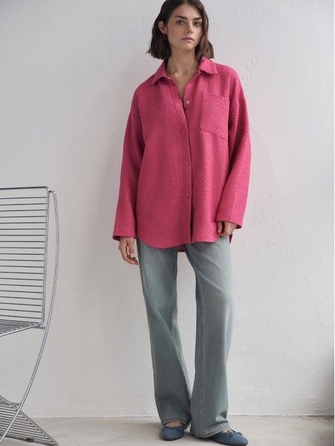 Рубашка розовая из фактурного твида LRU 3268
