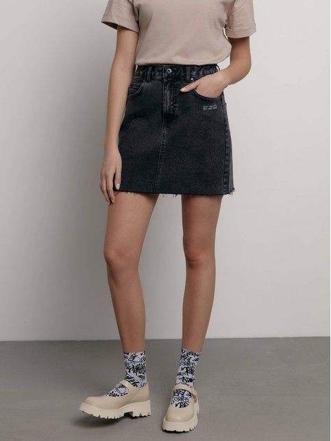 Джинсовая mini-юбка c термопечатью CON-562