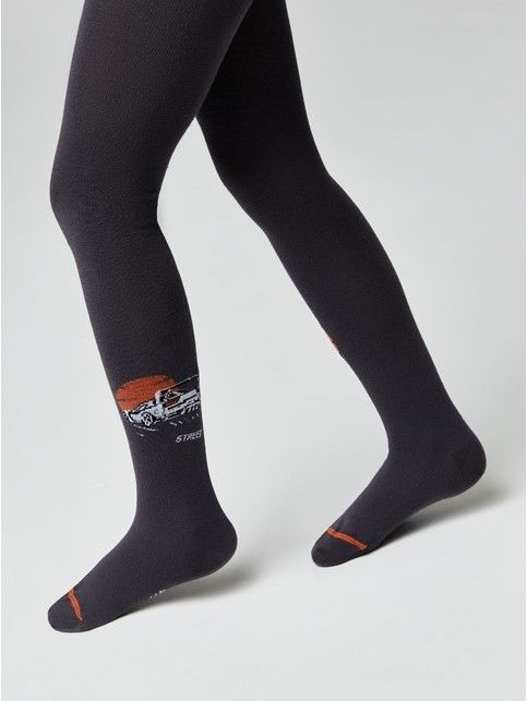 Хлопковые колготки TIP-TOP темно серые с рисунком "гонка"