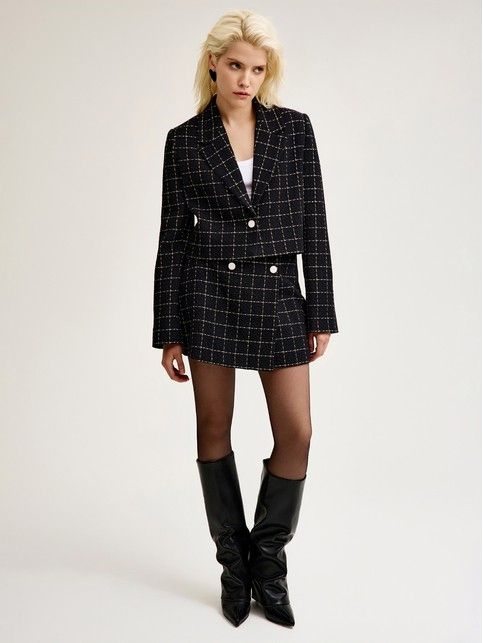 Укороченный жакет в клетку из твида LJ 3264