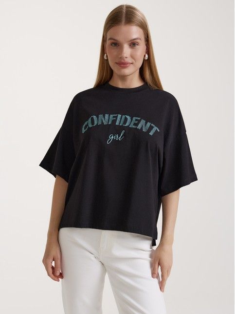 Футболка из хлопка с вышивкой «CONFIDENT» LD 3042