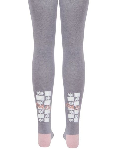 Хлопковые серые колготки TIP-TOP с рисунком "цветочки"