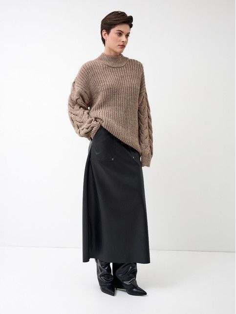 Юбка-midi из экокожи с накладными карманами LU 3282