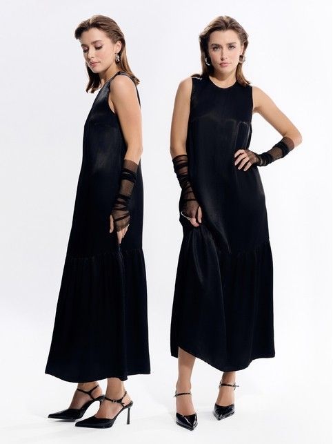 Платье-макси с воланом из вискозы с атласным блеском LPL 3128